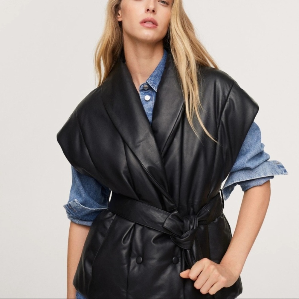 S Jason Wu Faux Leather Vest With Belt Black